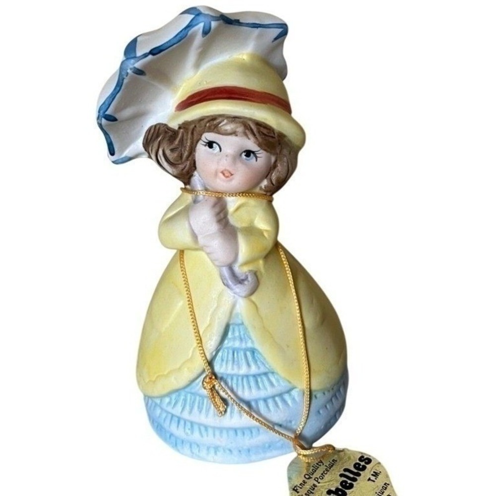 Vintage JASCO Adorabelles Girl Umbrella Porcelain Bell Figurine Original Tag